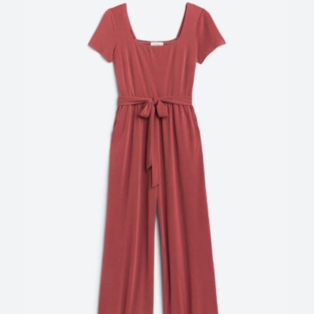 KAILEIGH Riley Burgundy Short Sleeve Knit Jumpsuit